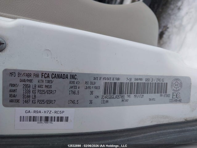 Aukcja sprzedaży 2018 Dodge Grand Caravan Se, vin: 2C4RDGBG6JR357091, numer aukcji: 12532898