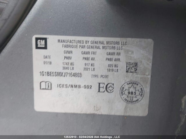 1G1BE5SMXJ7164803 Chevrolet CRUZE LT