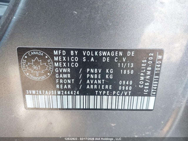 Aukcja sprzedaży 2014 Volkswagen Jetta, vin: 3VW2K7AJ3EM244424, numer aukcji: 12532923