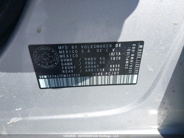 3VW1K7AJ7FM247324 Volkswagen Jetta 2.0l Trendline/2.0l Trendline+