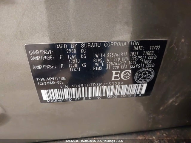 Продажа на аукционе авто 2023 Subaru Outback Wilderness, vin: 4S4BTHTD8P3153064, номер лота: 12532945