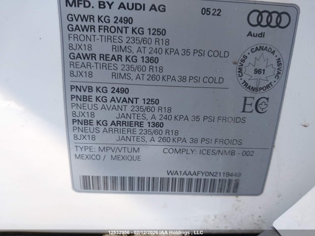 WA1AAAFY0N2119449 Audi Q5 Komfort 45