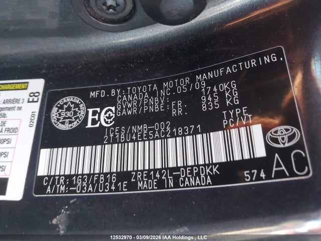 12532970 :رقم المزاد ، 2T1BU4EE5AC218371 vin ، 2010 Toyota Corolla S/le/xle مزاد بيع
