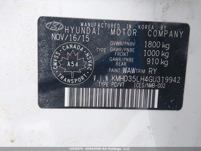 KMHD35LH4GU319942 Hyundai ELANTRA GT