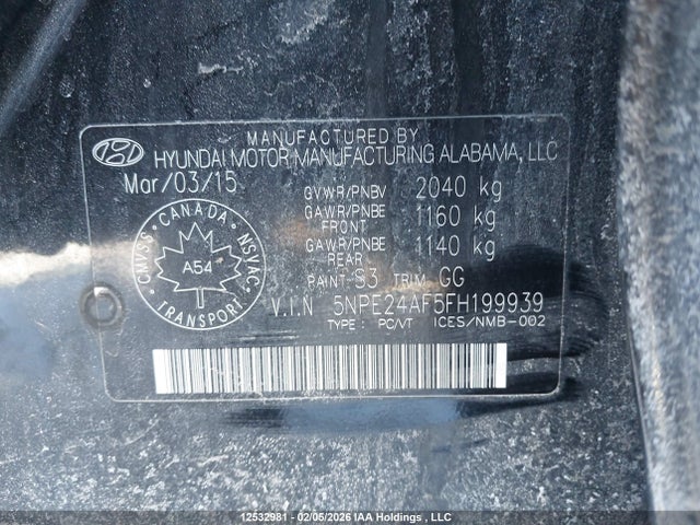 5NPE24AF5FH199939 Hyundai SONATA GLS