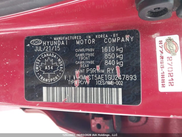KMHCT5AE1GU247893 Hyundai ACCENT GL