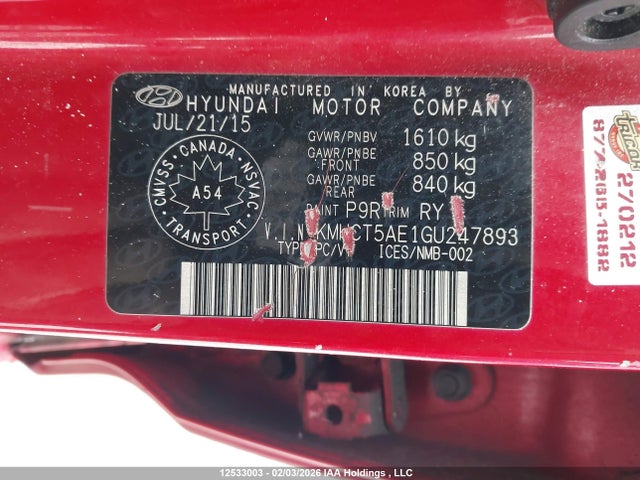 KMHCT5AE1GU247893 Hyundai ACCENT GL