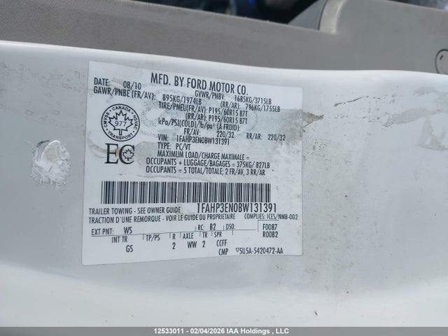 12533011 :رقم المزاد ، 1FAHP3EN0BW131391 vin ، 2011 Ford Focus مزاد بيع
