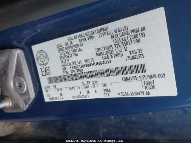 1FMCU0G94HUB64017 Ford Escape