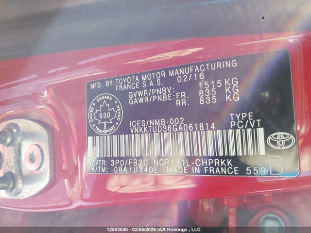 VNKKTUD36GA061814 Toyota Yaris L/le/se