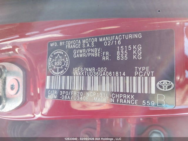 VNKKTUD36GA061814 Toyota Yaris L/le/se
