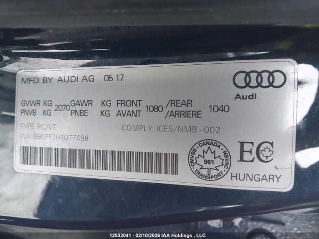 Продажа на аукционе авто 2017 Audi A3, vin: WAUB8GFF1H1077498, номер лота: 12533041