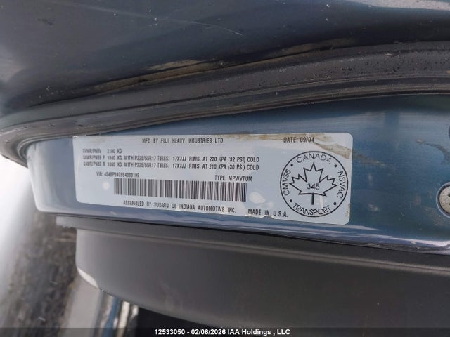 2005 Subaru Legacy 3.0r მანქანა იყიდება აუქციონზე, vin: 4S4BP84C954333199, აუქციონის ნომერი: 12533050