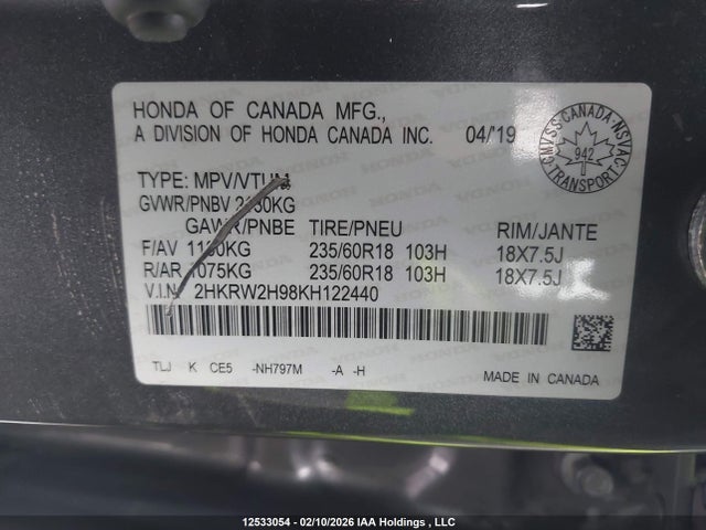 Honda CR-V 2019 2HKRW2H98KH122440 Image 9