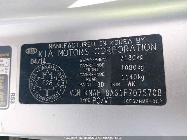 KNAHT8A31F7075708 KIA Rondo Lx/lx Value/lx Winter Edition