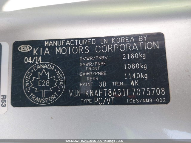 KNAHT8A31F7075708 KIA Rondo Lx/lx Value/lx Winter Edition