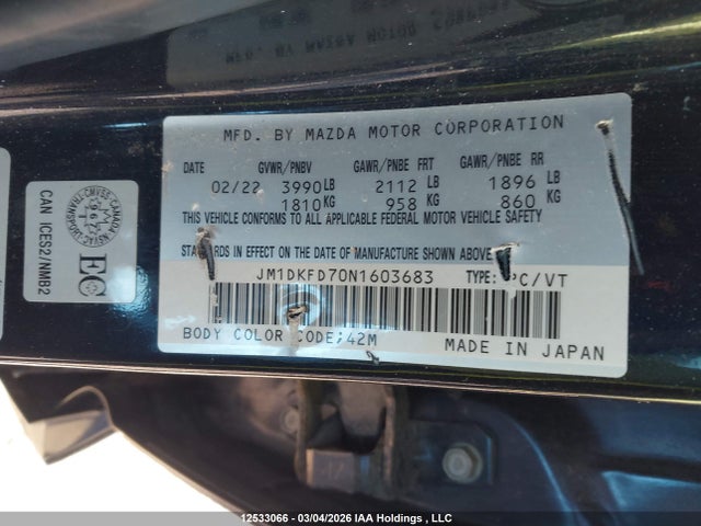 Продажа на аукционе авто 2022 Mazda Cx-3 Grand Touring, vin: JM1DKFD70N1603683, номер лота: 12533066