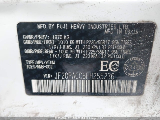JF2GPACC6FH255236 Subaru Xv Crosstrek Sport Package/touring