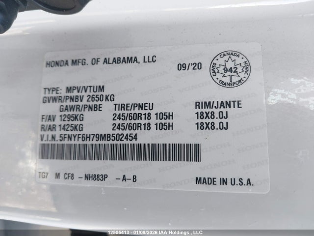 5FNYF6H79MB502454 Honda Pilot Ex-l Navi
