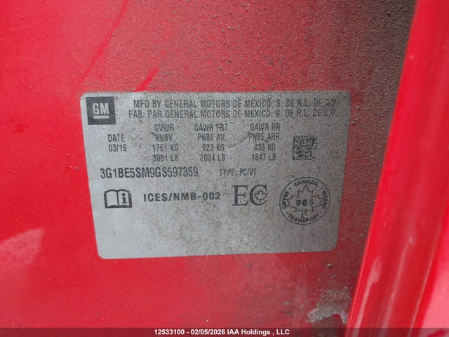 3G1BE5SM9GS597359 Chevrolet CRUZE LT
