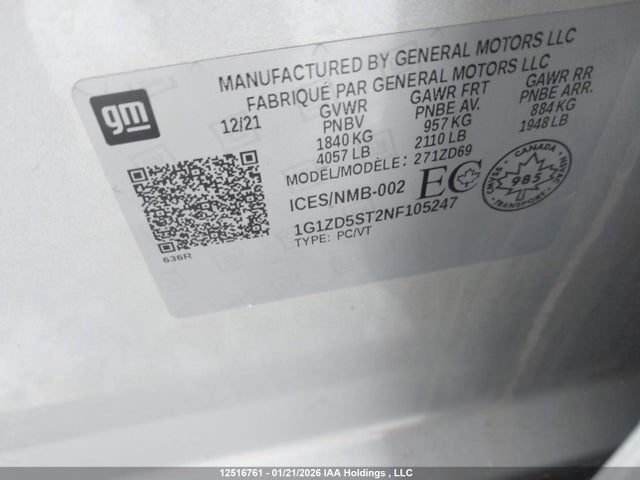 Chevrolet MALIBU LT 2022 1G1ZD5ST2NF105247 Image 9