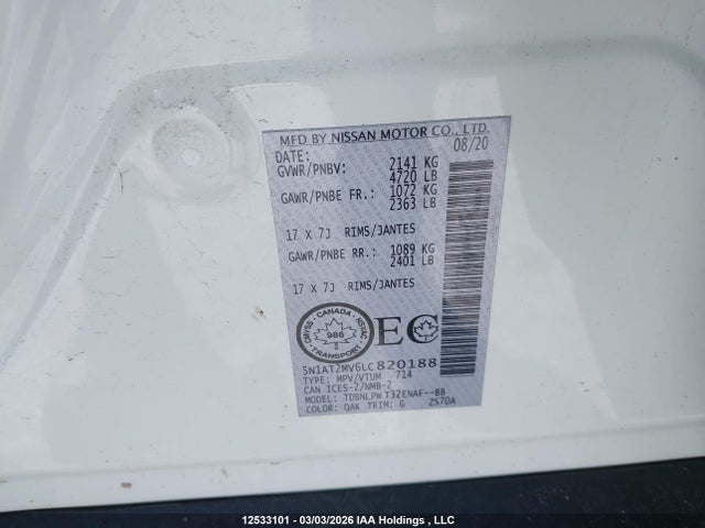 5N1AT2MV6LC820188 Nissan Rogue S/sl/sv