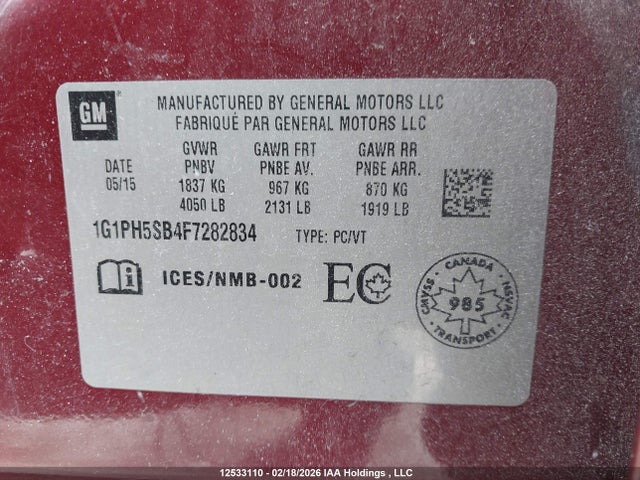 1G1PH5SB4F7282834 Chevrolet CRUZE ECO
