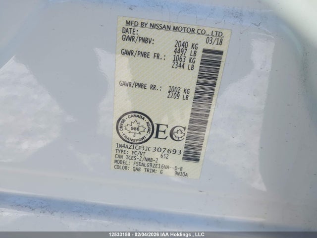 1N4AZ1CP3JC307693 Nissan Leaf S/sl/sv