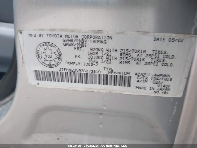2003 Toyota Rav4 მანქანა იყიდება აუქციონზე, vin: JTEHH20V936073819, აუქციონის ნომერი: 12533159