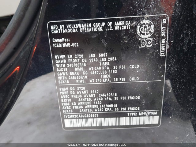 Aukcja sprzedaży 2018 Volkswagen Atlas, vin: 1V2MR2CA0JC508877, numer aukcji: 12533171