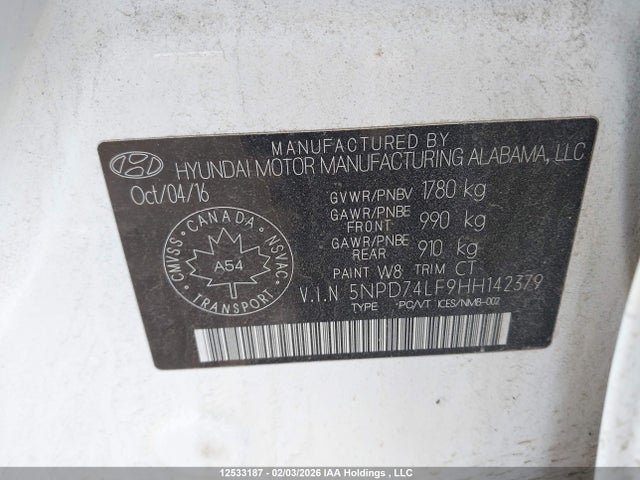 5NPD74LF9HH142379 Hyundai Elantra Le