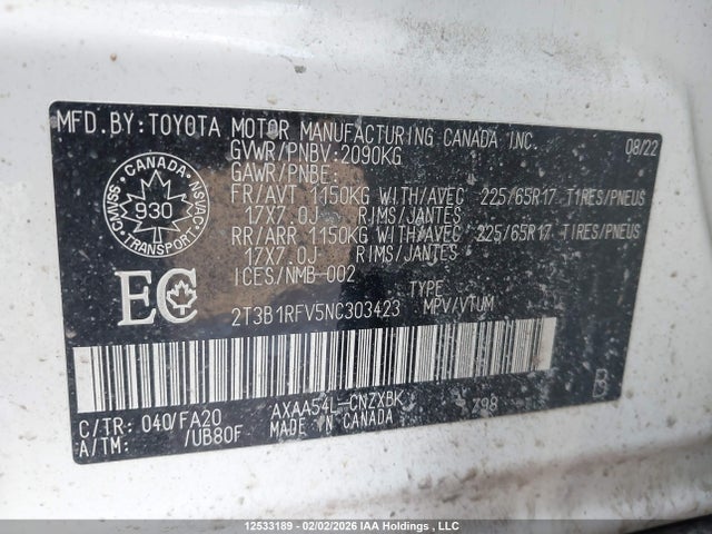 Toyota RAV4 2022 2T3B1RFV5NC303423 Image 9