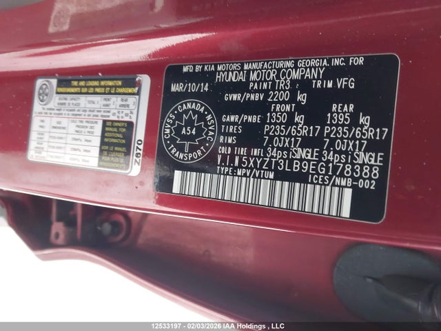 5XYZT3LB9EG178388 Hyundai Santa Fe Sport 2.4 Base