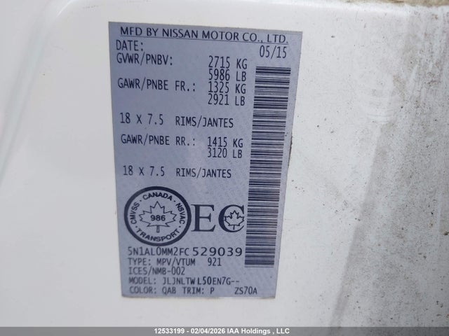 5N1AL0MM2FC529039 Infiniti QX60