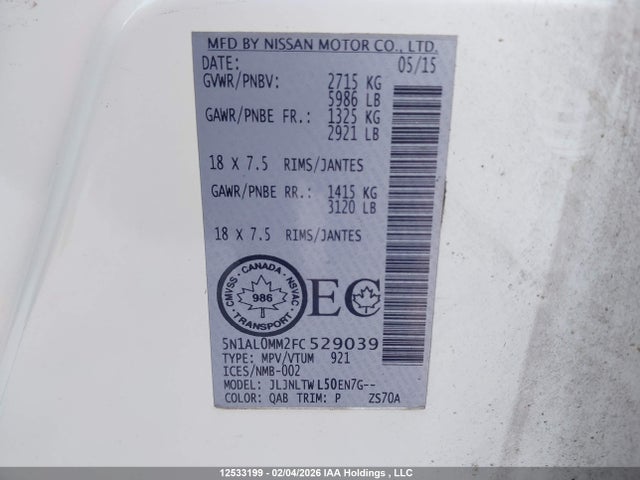 5N1AL0MM2FC529039 Infiniti QX60