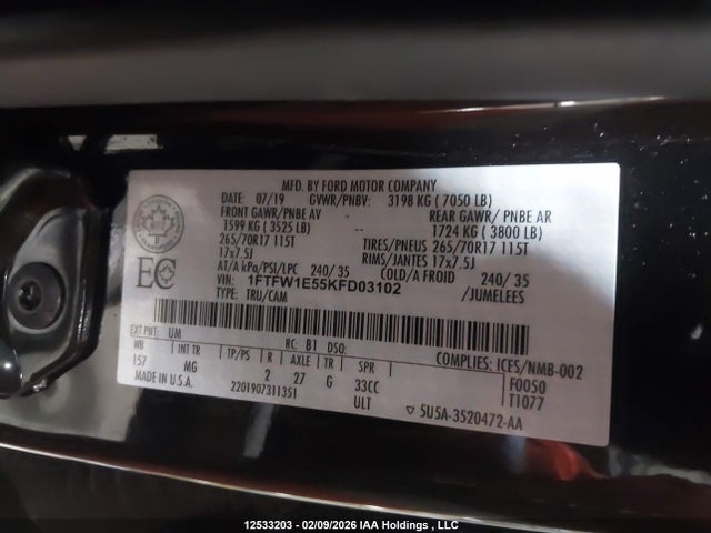 Продаж на аукціоні авто 2019 Ford F150 Supercrew, vin: 1FTFW1E55KFD03102, номер лоту: 12533203