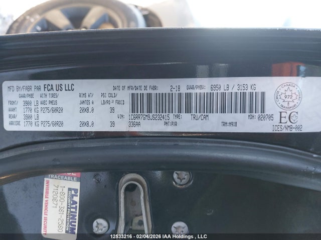 Aukcja sprzedaży 2018 Ram 1500 Slt, vin: 1C6RR7GM9JS232415, numer aukcji: 12533216