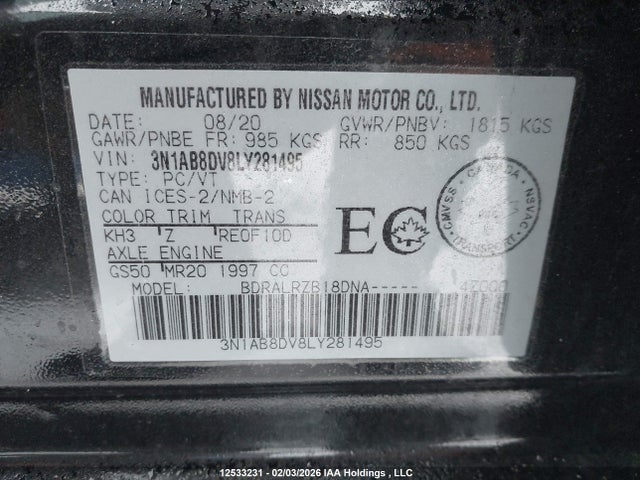 3N1AB8DV8LY281495 Nissan SENTRA SR