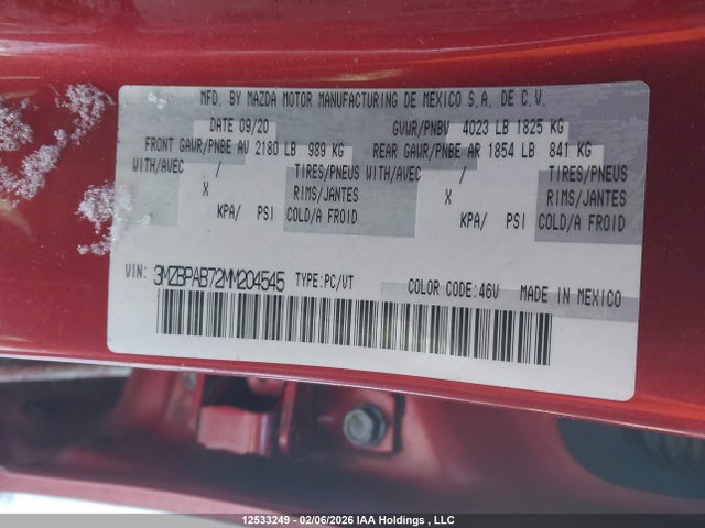 3MZBPAB72MM204545 Mazda Mazda3 Gx