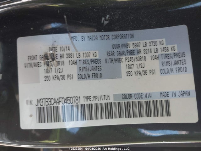 Продажа на аукционе авто 2015 Mazda Cx-9, vin: JM3TB3CA4F0450781, номер лота: 12533254