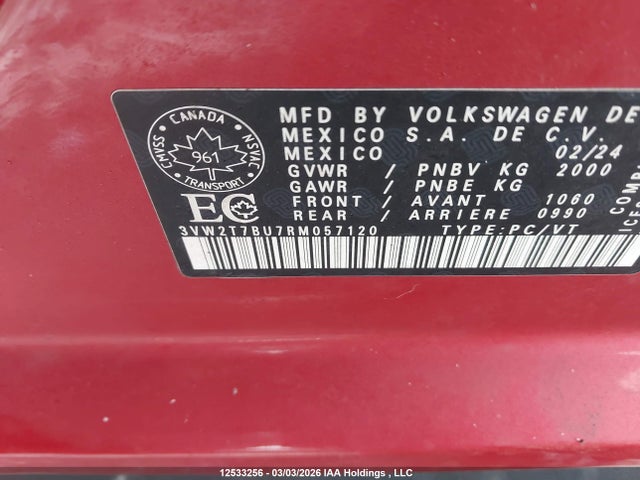 12533256 :رقم المزاد ، 3VW2T7BU7RM057120 vin ، 2024 Volkswagen Jetta Gli مزاد بيع