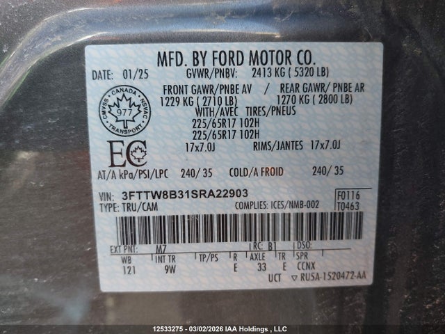 Aukcja sprzedaży 2025 Ford Maverick Xl, vin: 3FTTW8B31SRA22903, numer aukcji: 12533275