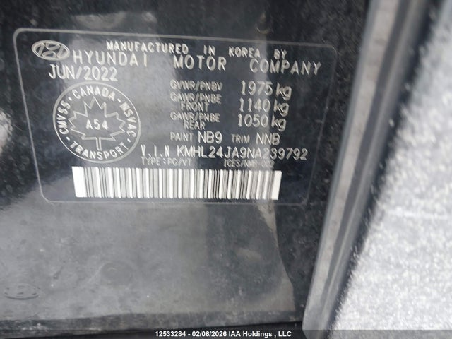 12533284 :رقم المزاد ، KMHL24JA9NA239792 vin ، 2022 Hyundai Sonata Preferred مزاد بيع