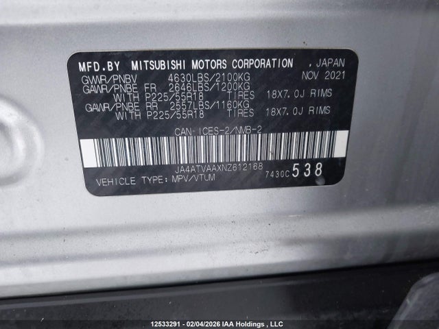 JA4ATVAAXNZ612168 Mitsubishi Eclipse Cross Gt/se/sel