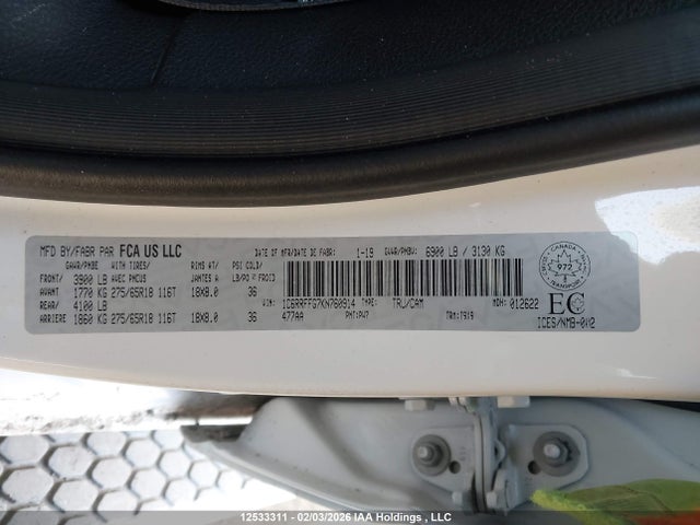 2019 Ram 1500 Big Horn/lone Star მანქანა იყიდება აუქციონზე, vin: 1C6RRFFG7KN760914, აუქციონის ნომერი: 12533311
