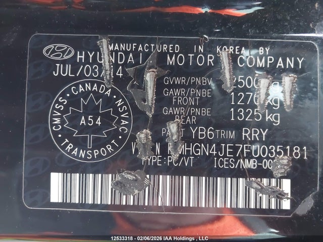 KMHGN4JE7FU035181 Hyundai Genesis 3.8l