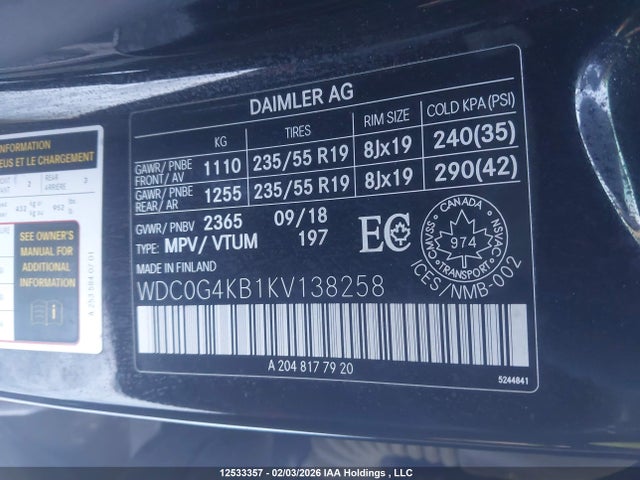 WDC0G4KB1KV138258 Mercedes-Benz Glc 300 4matic