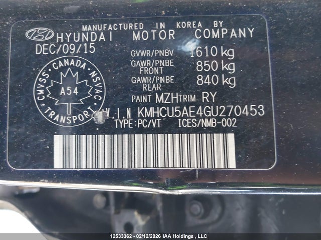 KMHCU5AE4GU270453 Hyundai ACCENT GLS