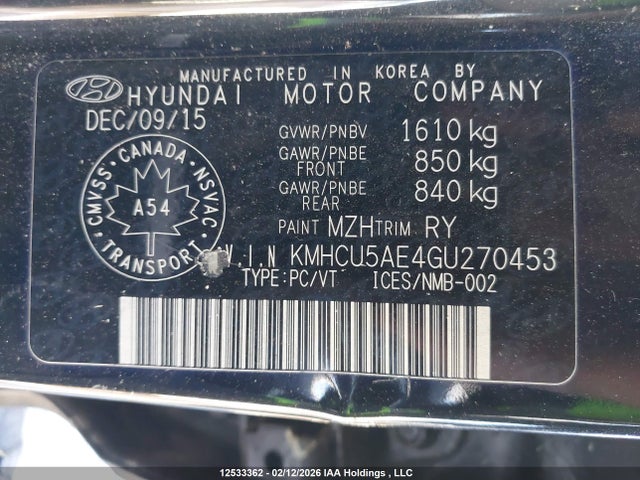 KMHCU5AE4GU270453 Hyundai ACCENT GLS
