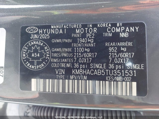 KM8HACAB5TU351531 Hyundai Kona Se